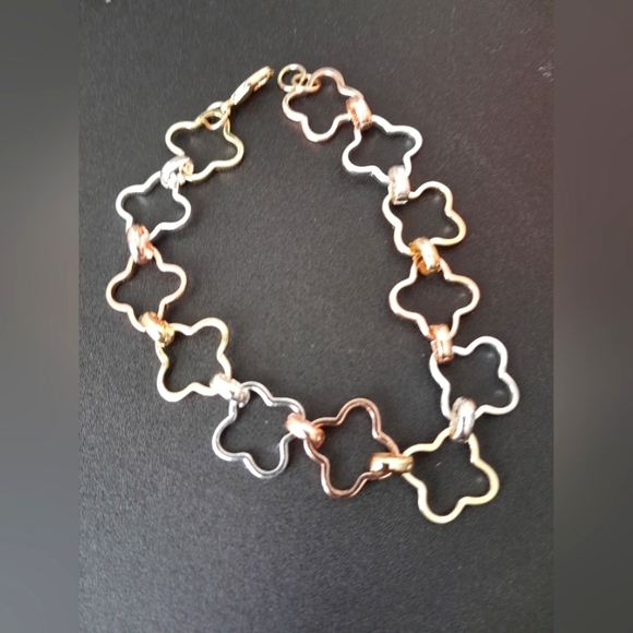 Tri Color Gold Filled Clover Flower Anklet Ankle Bracelet New - Picture 3 of 5